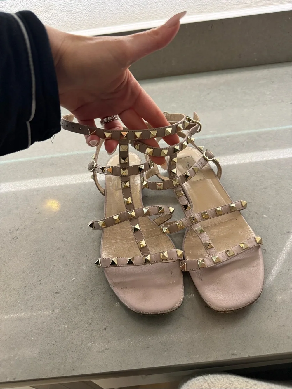 Valentino Garavani Blush Studded Strappy Flat Sandals